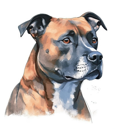 Minimalist Staffordshire Bull Terrier Watercolor Painting in Soft Pastel Colors for Invitations and Posters. Generative AIの素材