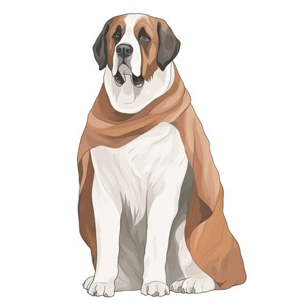 Minimalist Saint Bernard Watercolor Painting on Soft Pastel Background for Invitations and Posters. Generative AIの素材
