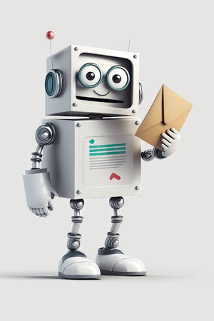 Happy Robot Delivering Email for Modern Website. Generative AIの素材