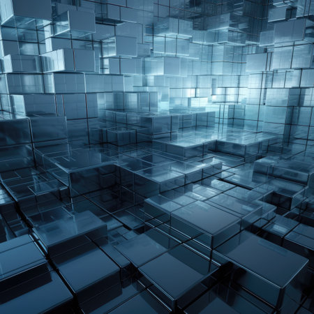 Perfectly Arranged Translucent Blocks on Modern Tech Background. Ideal for web design. Generative AIの素材