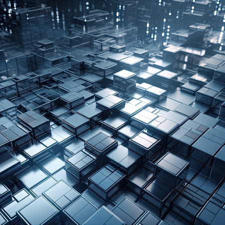 Perfectly Arranged Translucent Blocks on Modern Tech Background. Ideal for web design. Generative AIの素材