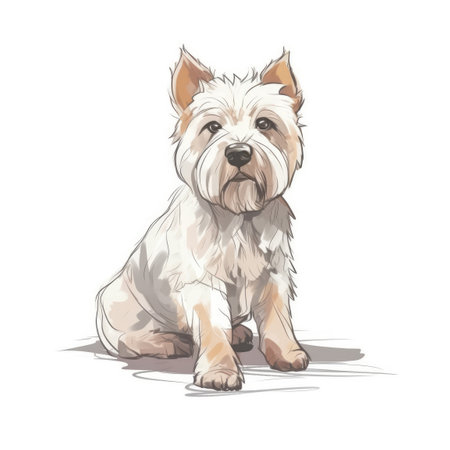 Minimalist West Highland White Terrier Watercolor Painting in Soft Pastel Colors for Invitations and Posters. Generative AIの素材