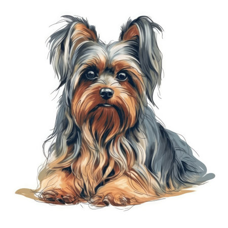 Minimalist Yorkshire Terrier Watercolor Painting in Soft Pastel Colors for Invitations and Posters. Generative AIの素材