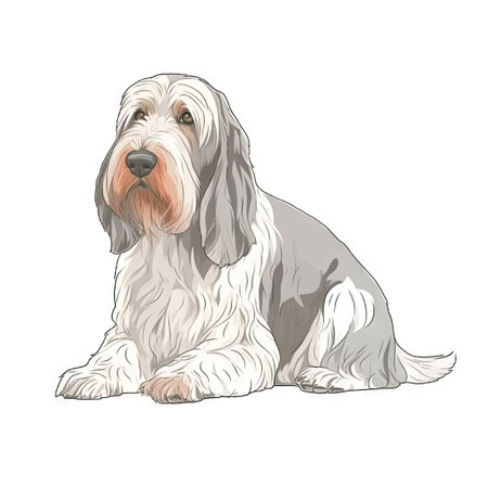 Petit Basset Griffon Vendeen Watercolor Painting in Soft Pastel Colors for Invitations and Posters. Generative AIの素材