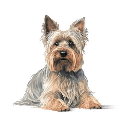 Silky Terrier Watercolor Painting in Soft Pastel Colors on White Background. Perfect for invitations and posters. Generative AIの素材