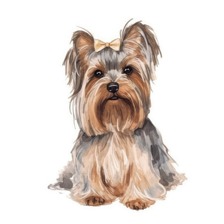Minimalist Yorkshire Terrier Watercolor Painting in Soft Pastel Colors for Invitations and Posters. Generative AIの素材