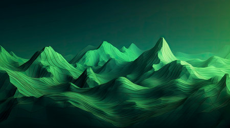 Abstract Green Mountain Landscape Wallpaper Background. Perfect for web and landing pages. Generative AIの素材