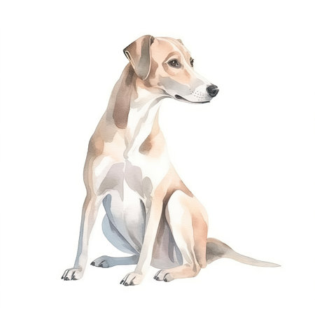 Minimalist Whippet Watercolor Painting in Soft Pastel Colors on White Background for Invitations and Posters. Generative AIの素材