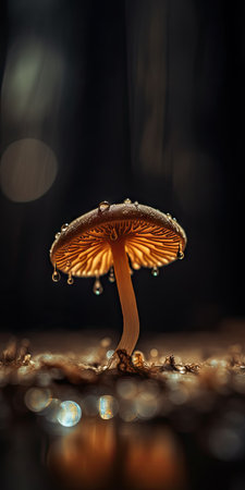 Otherworldly Vibes of Minimalistic Macro Funghi Photography with Beautiful Lighting and Breathtaking Detail. Perfect for wallpapers and posters. Generative AIの素材