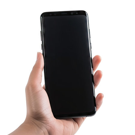 Hold the Future in Your Hands: Mobile Phone with Blank Screen on White Background. Generative AIの素材