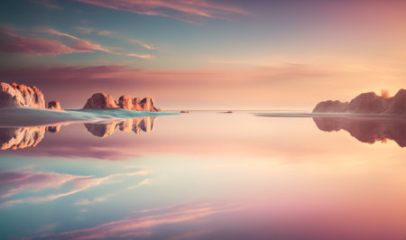 Magical Morning Seascape with Colorful Sky and Soft Natural Background for Posters and Wallpapers. Generative AIの素材