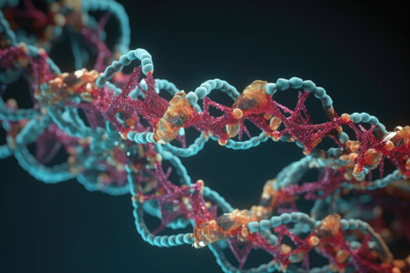 The Evolution of Human RNA: 3D Illustration of a Microscopic Spiral Strand. Generative AIの素材