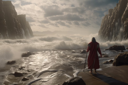 Moses Parting the Red Sea: A Stunning Depiction for Religious Education. Generative AIの素材