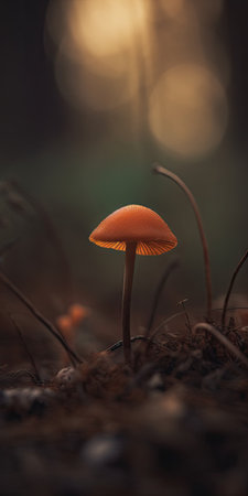 Minimalistic Mushroom Macro Photography for Invitations and Posters. Generative AIの素材