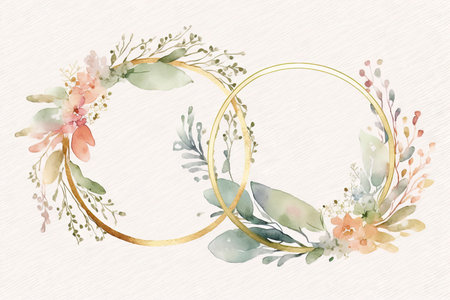 Subtle Watercolor Wedding Rings for Invitations and Scrapbooking. Generative AIの素材