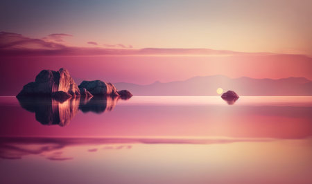 Magical Morning Seascape with Colorful Sky and Soft Natural Background for Posters and Wallpapers. Generative AIの素材