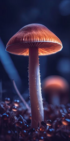Otherworldly Vibes of Minimalistic Macro Funghi Photography with Beautiful Lighting and Breathtaking Detail. Perfect for wallpapers and posters. Generative AIの素材