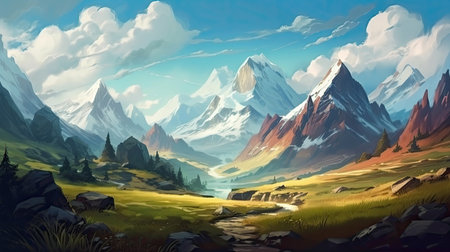 Realistic Mountain Landscape for Video Games and Digital Art. Generative AIの素材