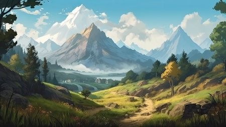 Realistic Mountain Landscape for Video Games and Digital Art. Generative AIの素材