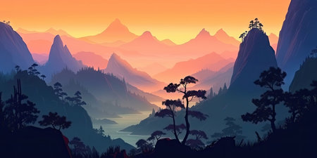 Majestic Mountain Landscape at Dawn for Backgrounds and Wallpapers. Generative AIの素材