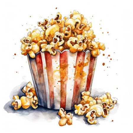 Delicious Movie Night Snack on a White Watercolor Background. Generative AIの素材