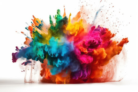 Vibrant Rainbow Holi Powder Explosion on White Background for Festive Celebrations. Generative AIの素材