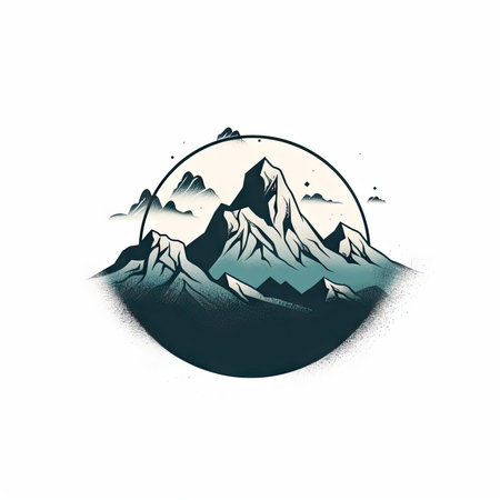 Snowy Mountain Landscape Design on White Background for Posters and Web. Generative AIの素材