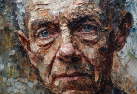 Textural Oil Portrait Close-Up in Impressionist Style. Perfect for posters and invitations. Generative AIの素材