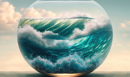 Ethereal Ocean Surface and Sky in a Glass Ball for Dreamy Background. Generative AIの素材