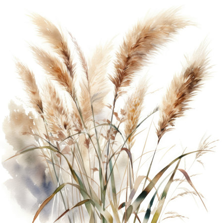 Elegant Pampas Grass Watercolor on White Background for Wedding Invitations. Generative AIの素材