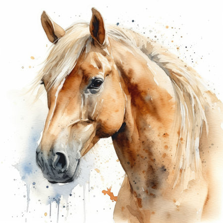 Graceful Palomino Horse in Watercolor on White Background for Invitations and Posters. Generative AIの素材