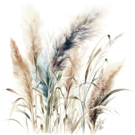 Elegant Pampas Grass Watercolor on White Background for Wedding Invitations. Generative AIの素材