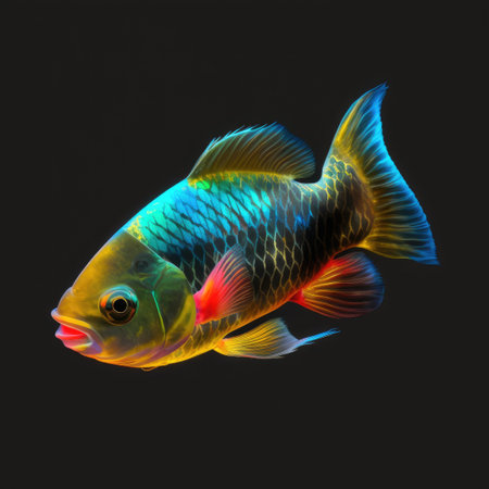 Vibrant Colorful Fish on Black Background for Aquarium Enthusiasts. Generative AIの素材