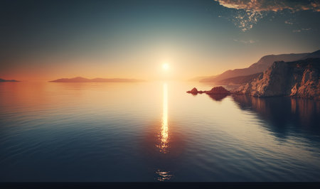 Calm Mediterranean Sea at Sunrise. Perfect for travel and tourism. Generative AIの素材