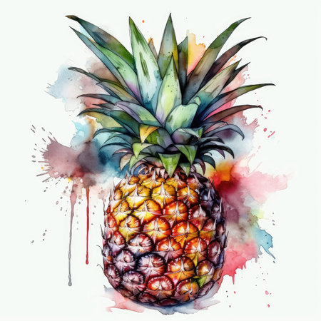 Tropical Delight: Pineapple Watercolor on White Background for Invitations and Posters. Generative AIの素材