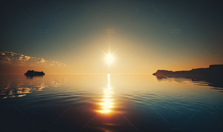 Calm Mediterranean Sea at Sunrise. Perfect for travel and tourism. Generative AIの素材