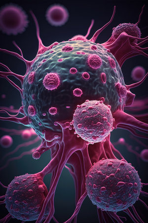 Eliminating Pink Cancer Cells in High Resolution. Perfect for medical presentations. Generative AIの素材