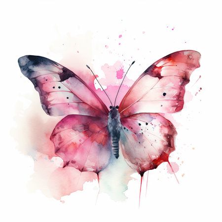 Watercolor Pink Butterfly on White Background for Invitations and Scrapbooking. Generative AIの素材