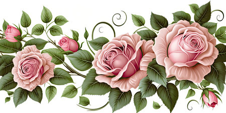 Pink Roses Border for Invitations and Scrapbooking. Generative AIの素材