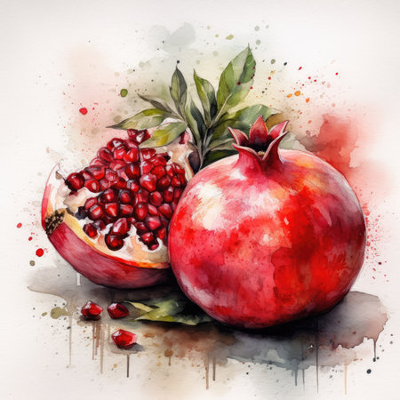 Vibrant Pomegranate Watercolor on White Background for Invitations and Posters. Generative AIの素材