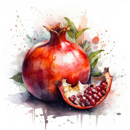Vibrant Pomegranate Watercolor on White Background for Invitations and Posters. Generative AIの素材