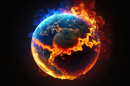 The Fiery Destruction of Planet Earth. Illustration for posters and landing pages. Generative AIの素材