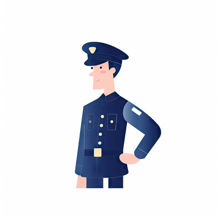 Minimalist Policeman Cartoon Illustration on White Background for Invitations and Posters. Generative AIの素材