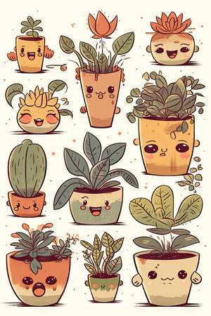 Cute Cartoon Plants: The Perfect Addition to Your Home Decor. Generative AIの素材