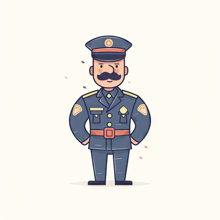 Minimalist Policeman Cartoon Illustration on White Background for Invitations and Posters. Generative AIの素材