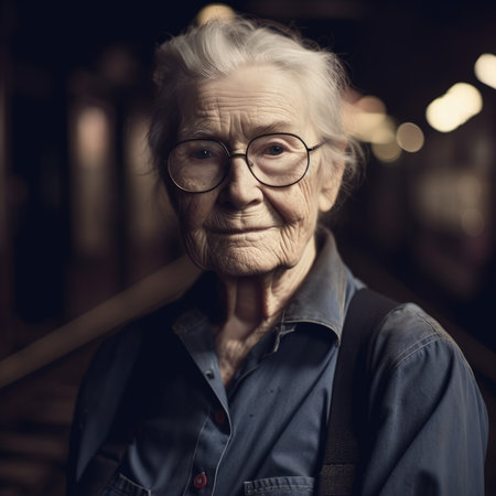 Vintage portrait of a female locomotive engineer in her 90s. Perfect for historical projects. Generative AIの素材