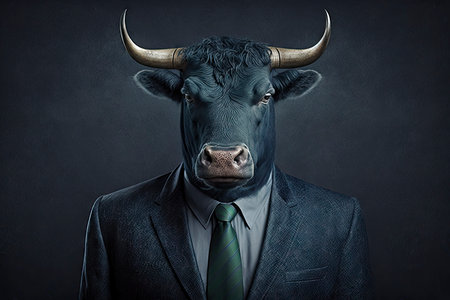 Bull in Business Attire: A Professional Portrait for Corporate Use. Generative AIの素材