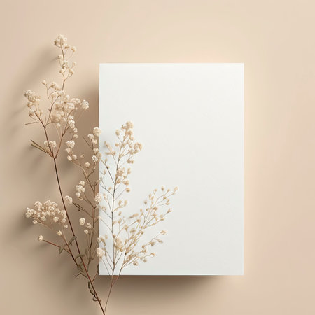 Elegant Eucalyptus and Gypsophila Invitation Card Mockup. Perfect for weddings and events. Generative AIの素材