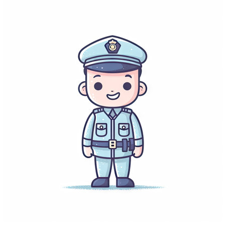 Minimalist Policeman Cartoon Illustration on White Background for Invitations and Posters. Generative AIの素材