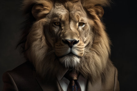 Regal Lion in Business Attire for Corporate Branding. Generative AIの素材